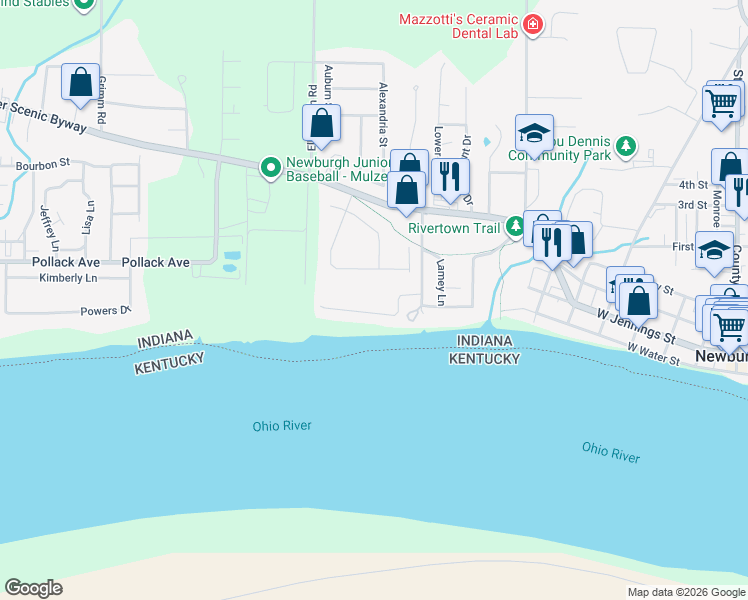 map of restaurants, bars, coffee shops, grocery stores, and more near 18 Williams Lane in Newburgh