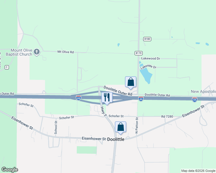 map of restaurants, bars, coffee shops, grocery stores, and more near 359 Doolittle Outer Road in Rolla