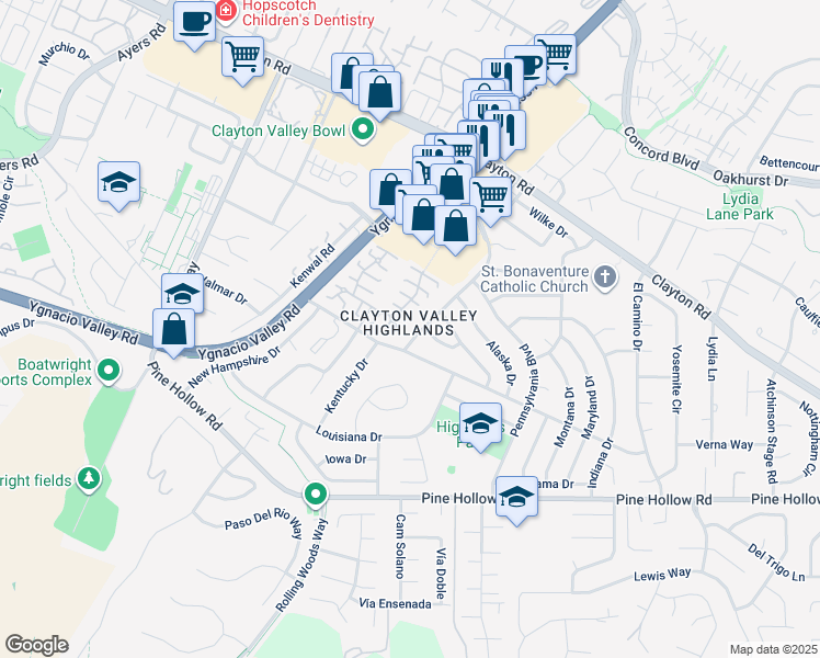 map of restaurants, bars, coffee shops, grocery stores, and more near 1368 Washington Boulevard in Concord