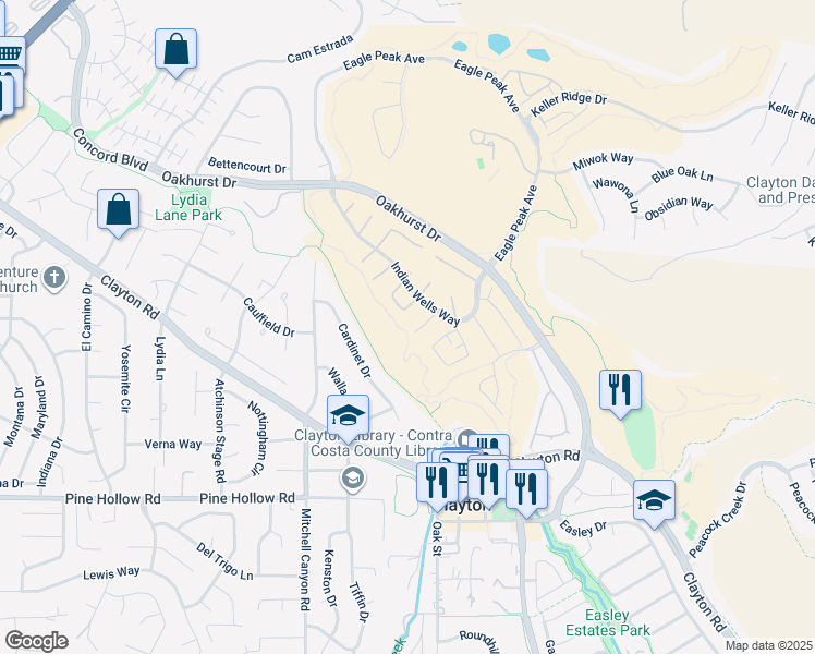 map of restaurants, bars, coffee shops, grocery stores, and more near 814 Chert Place in Clayton