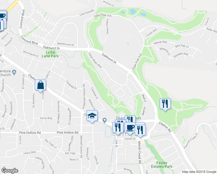 map of restaurants, bars, coffee shops, grocery stores, and more near 814 Chert Place in Clayton