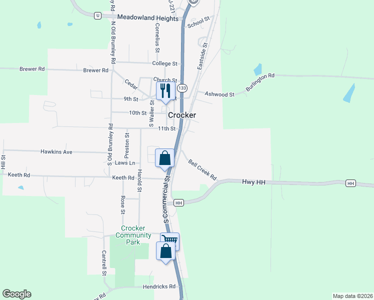 map of restaurants, bars, coffee shops, grocery stores, and more near 200 South Commercial Street in Crocker