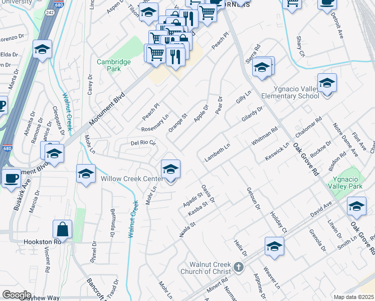 map of restaurants, bars, coffee shops, grocery stores, and more near 1280 Pear Drive in Concord