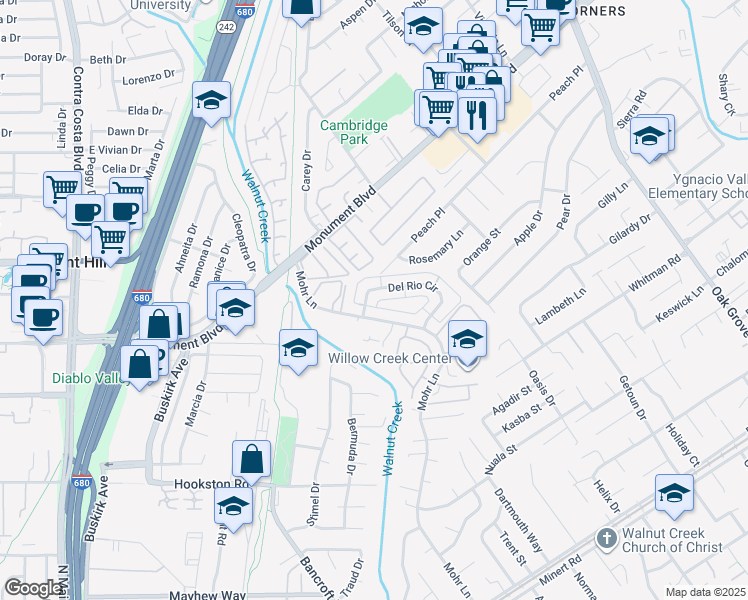 map of restaurants, bars, coffee shops, grocery stores, and more near 1380 Del Rio Circle in Concord