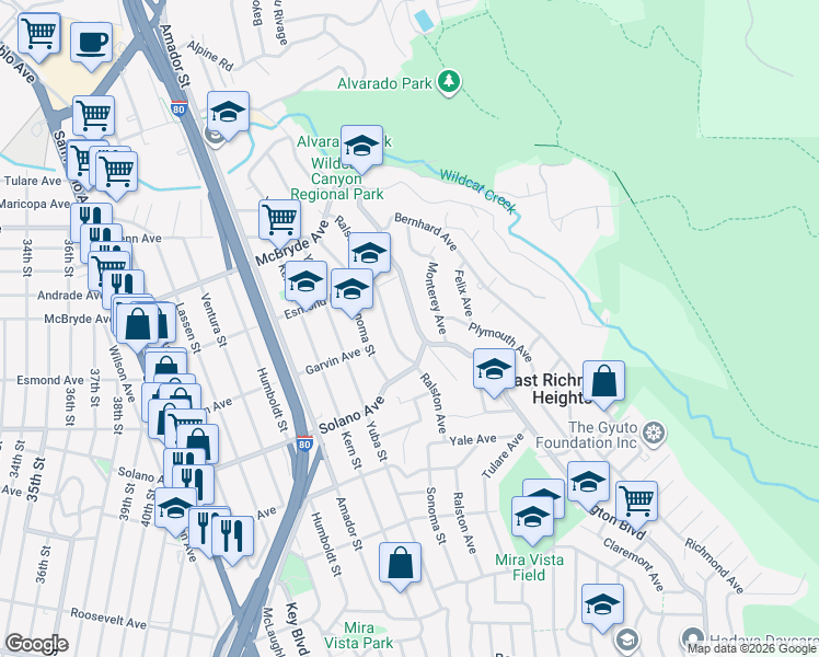 map of restaurants, bars, coffee shops, grocery stores, and more near 6073 Arlington Boulevard in Richmond