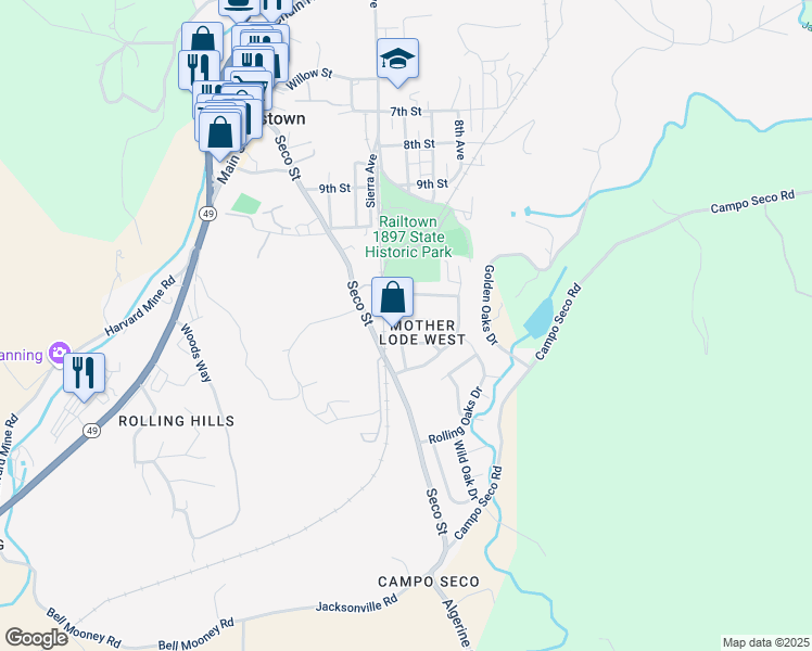 map of restaurants, bars, coffee shops, grocery stores, and more near 10531 Suzanne Court in Jamestown