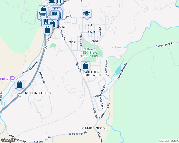 map of restaurants, bars, coffee shops, grocery stores, and more near 10531 Suzanne Court in Jamestown