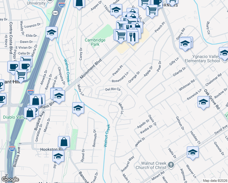 map of restaurants, bars, coffee shops, grocery stores, and more near 1428 Del Rio Circle in Concord