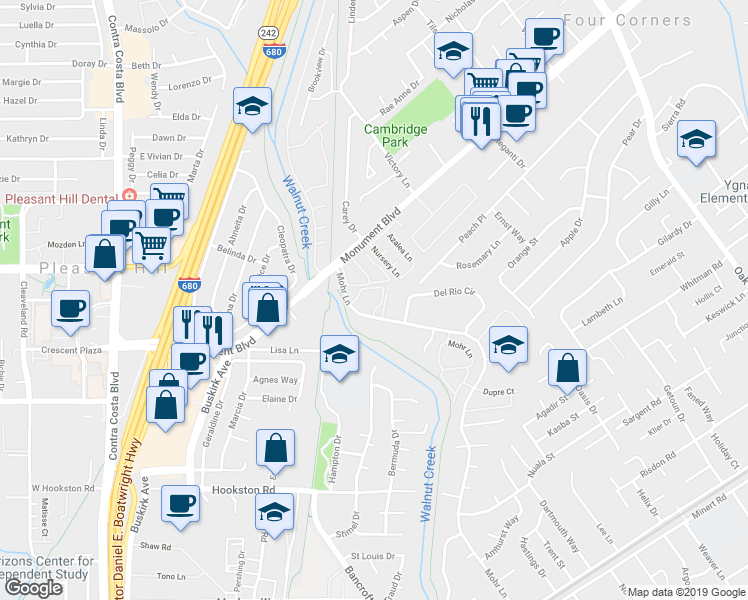 map of restaurants, bars, coffee shops, grocery stores, and more near 1078 Mohr Lane in Concord