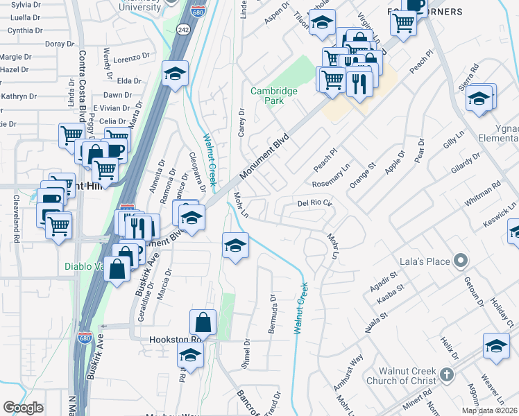 map of restaurants, bars, coffee shops, grocery stores, and more near 1078 Mohr Lane in Concord