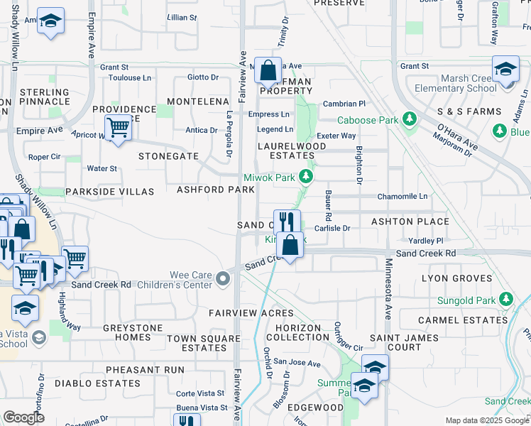 map of restaurants, bars, coffee shops, grocery stores, and more near 1335 Katherine Court in Brentwood