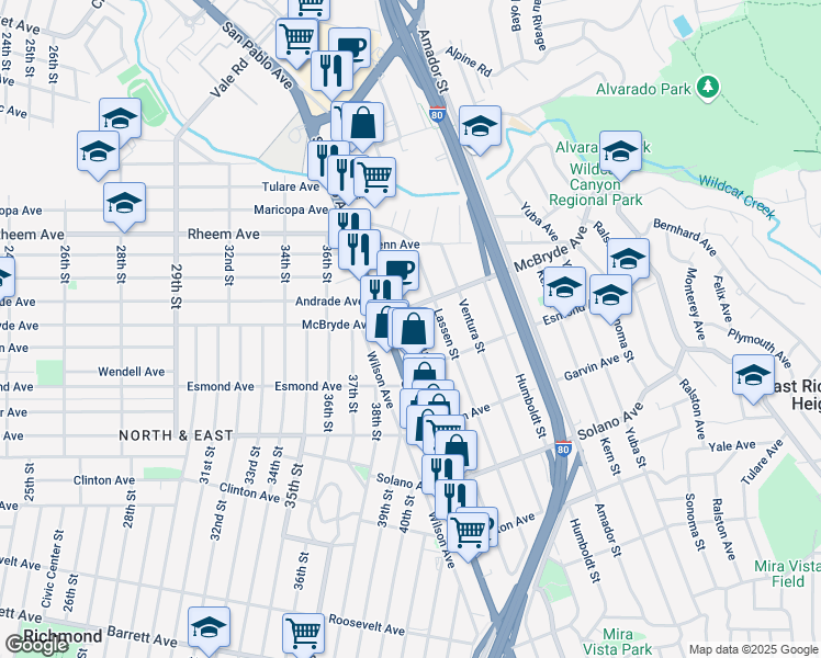 map of restaurants, bars, coffee shops, grocery stores, and more near 969 McLaughlin Street in Richmond