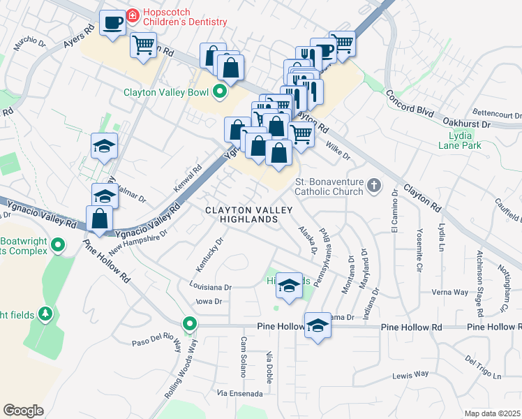 map of restaurants, bars, coffee shops, grocery stores, and more near 1370 Washington Boulevard in Concord