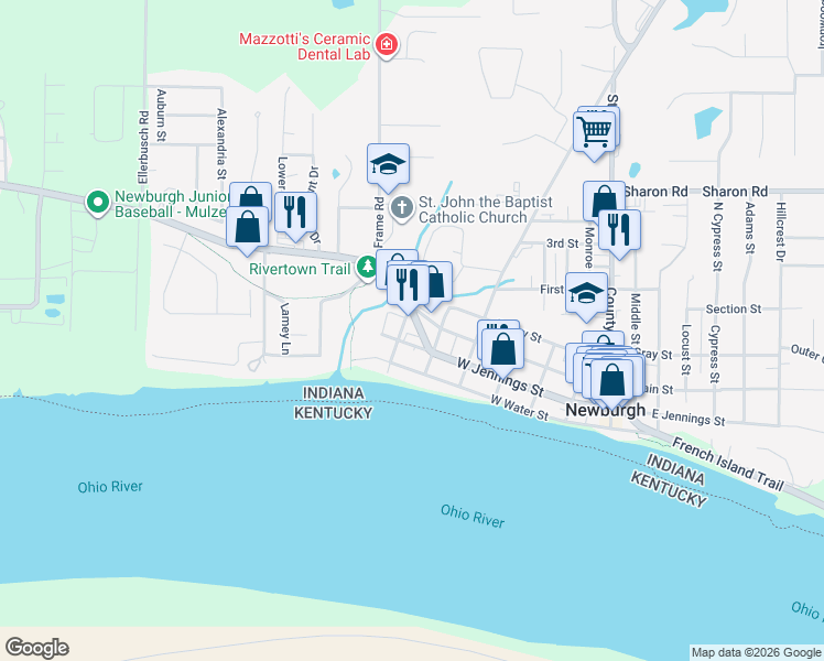 map of restaurants, bars, coffee shops, grocery stores, and more near 111 Plum Street in Newburgh