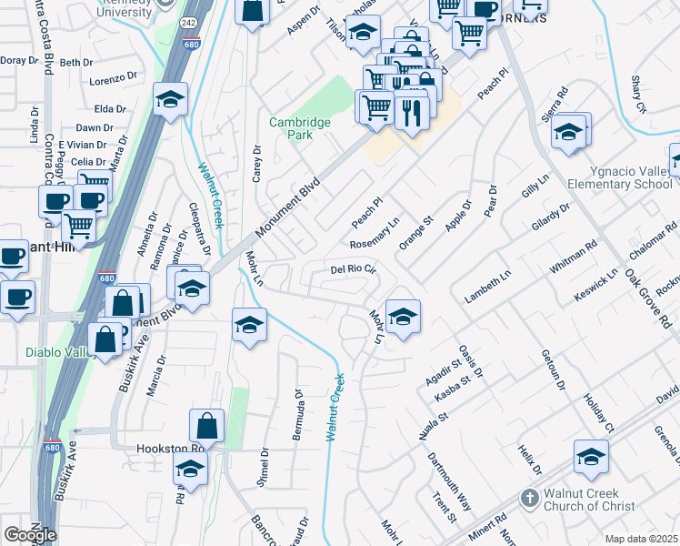 map of restaurants, bars, coffee shops, grocery stores, and more near 1428 Del Rio Circle in Concord