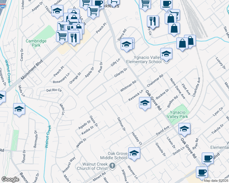 map of restaurants, bars, coffee shops, grocery stores, and more near 1881 Whitman Road in Concord