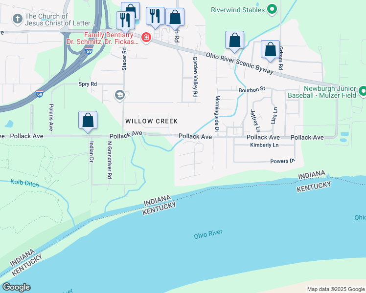 map of restaurants, bars, coffee shops, grocery stores, and more near 10455 Lauren Court in Newburgh