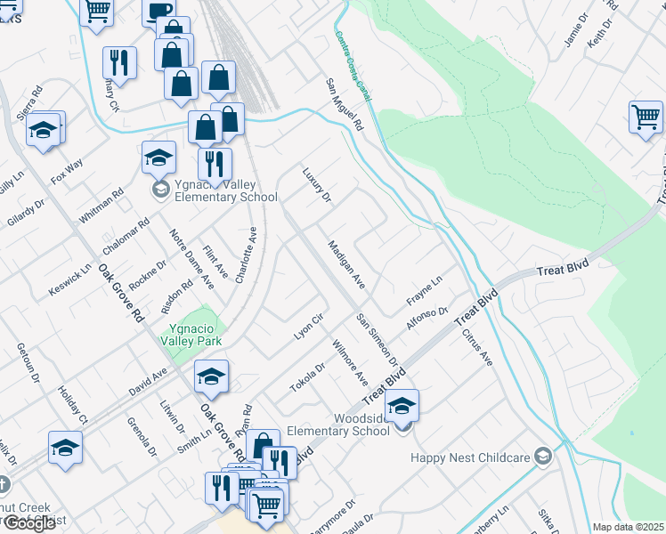 map of restaurants, bars, coffee shops, grocery stores, and more near 872 San Simeon Drive in Concord