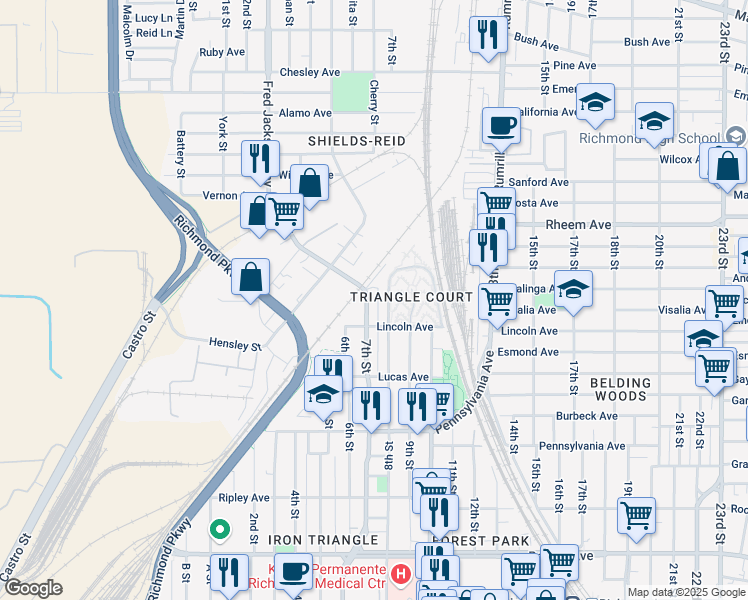 map of restaurants, bars, coffee shops, grocery stores, and more near 948 7th Street in Richmond