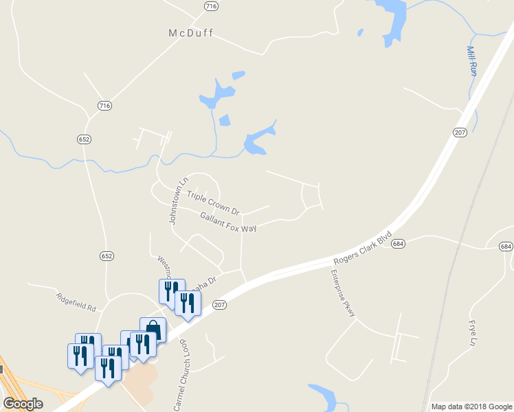 map of restaurants, bars, coffee shops, grocery stores, and more near 23327 Triple Crown Drive in Ruther Glen