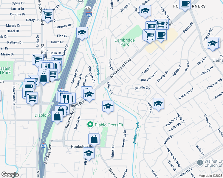map of restaurants, bars, coffee shops, grocery stores, and more near 1094 Mohr Lane in Concord