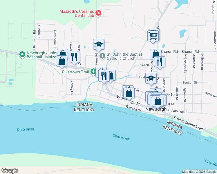 map of restaurants, bars, coffee shops, grocery stores, and more near 111 Plum Street in Newburgh