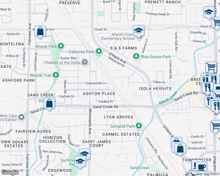 map of restaurants, bars, coffee shops, grocery stores, and more near 977 Chamomile Lane in Brentwood