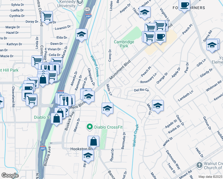 map of restaurants, bars, coffee shops, grocery stores, and more near 1094 Mohr Lane in Concord