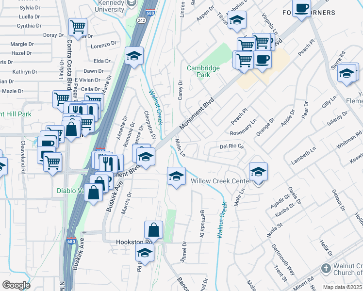 map of restaurants, bars, coffee shops, grocery stores, and more near 1094 Mohr Lane in Concord