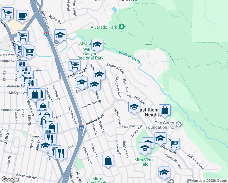 map of restaurants, bars, coffee shops, grocery stores, and more near 6073 Arlington Boulevard in Richmond