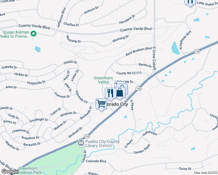 map of restaurants, bars, coffee shops, grocery stores, and more near 4437 Val Verde Court in Colorado City