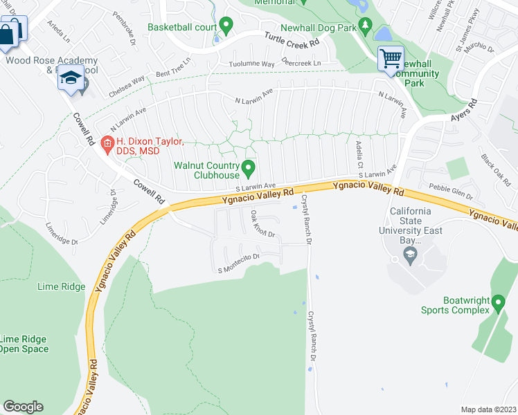 map of restaurants, bars, coffee shops, grocery stores, and more near 5304 North Montecito Drive in Concord