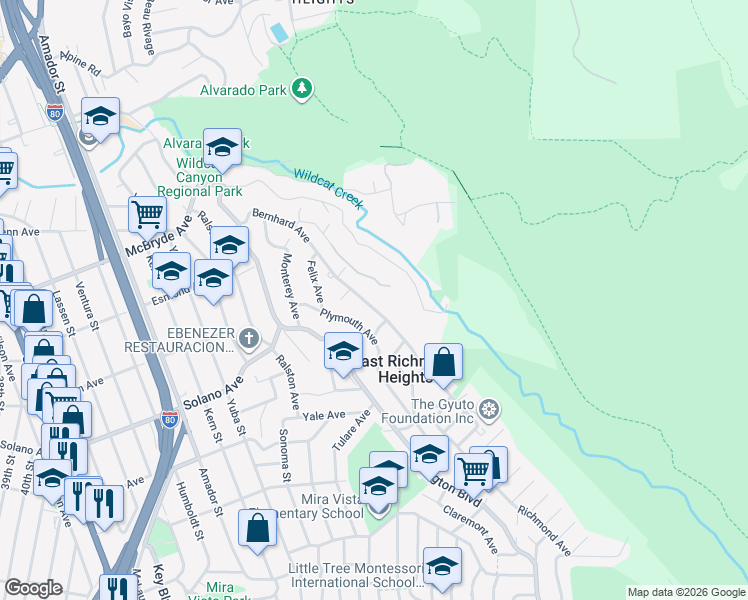 map of restaurants, bars, coffee shops, grocery stores, and more near 6139 Bernhard Avenue in Richmond