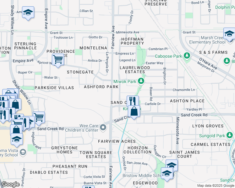 map of restaurants, bars, coffee shops, grocery stores, and more near 1585 Dawnview Drive in Brentwood