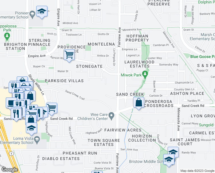 map of restaurants, bars, coffee shops, grocery stores, and more near 1592 Cherry Blossom Court in Brentwood