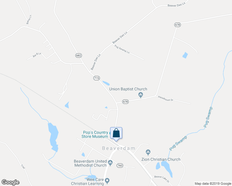 map of restaurants, bars, coffee shops, grocery stores, and more near 19492 Beaver Dam Road in Beaverdam