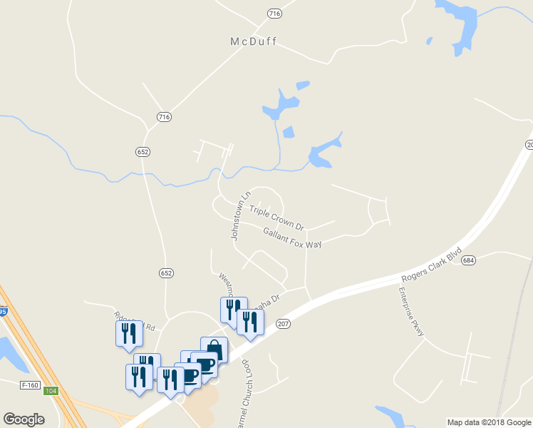 map of restaurants, bars, coffee shops, grocery stores, and more near 23220 Triple Crown Drive in Ruther Glen