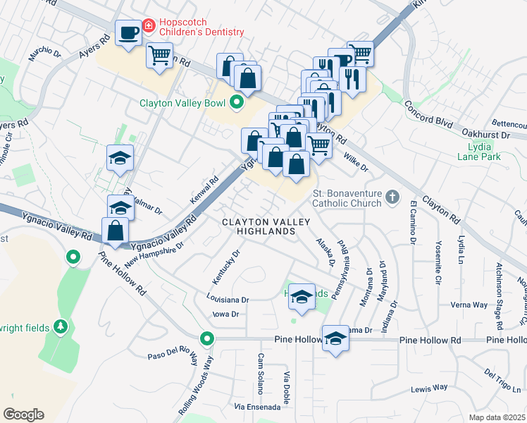 map of restaurants, bars, coffee shops, grocery stores, and more near 1368 Washington Boulevard in Concord