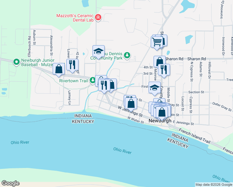 map of restaurants, bars, coffee shops, grocery stores, and more near 416 West Main Street in Newburgh
