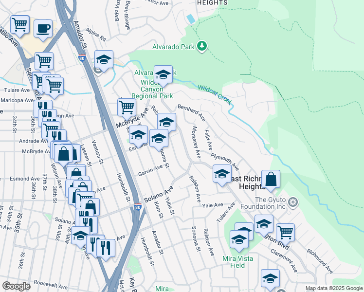 map of restaurants, bars, coffee shops, grocery stores, and more near 6046 Arlington Boulevard in Richmond