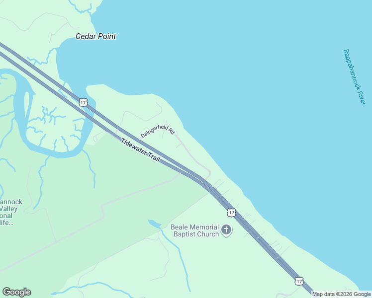 map of restaurants, bars, coffee shops, grocery stores, and more near Daingerfield Road in Tappahannock