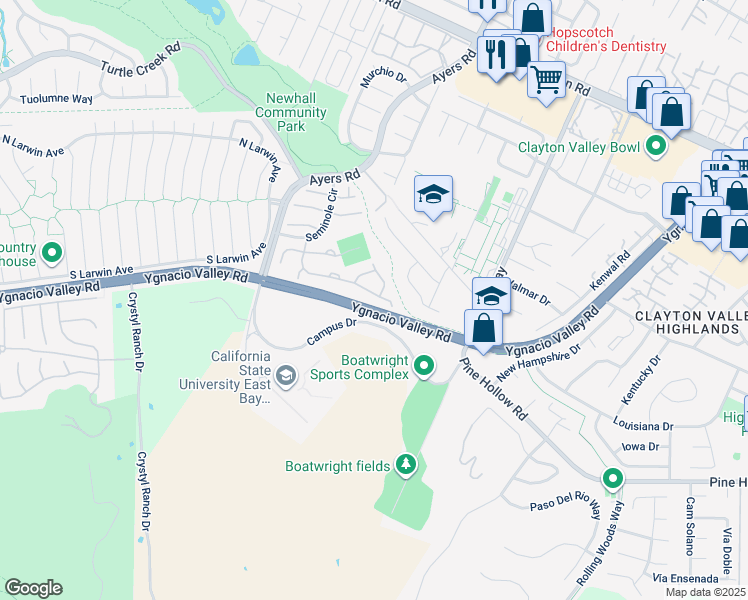 map of restaurants, bars, coffee shops, grocery stores, and more near 5284 Pebble Glen Drive in Concord