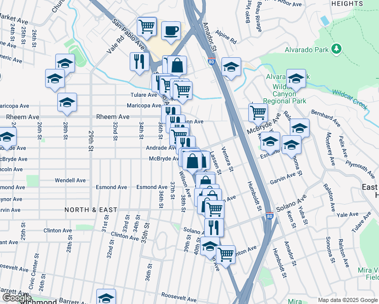 map of restaurants, bars, coffee shops, grocery stores, and more near 3824 McBryde Avenue in Richmond