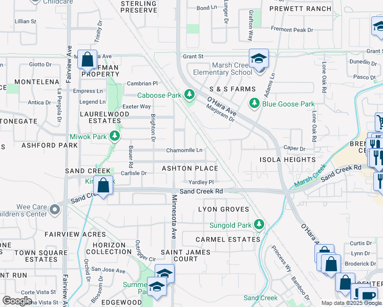 map of restaurants, bars, coffee shops, grocery stores, and more near 988 Chamomile Lane in Brentwood