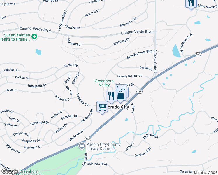 map of restaurants, bars, coffee shops, grocery stores, and more near 4457 Val Verde Court in Colorado City