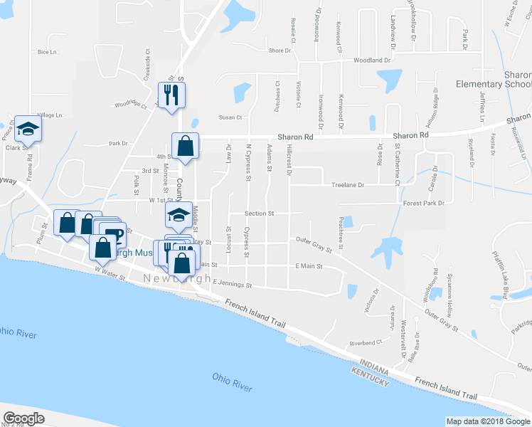 map of restaurants, bars, coffee shops, grocery stores, and more near 398 Adams Street in Newburgh