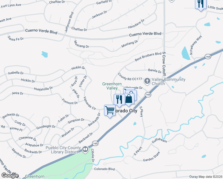 map of restaurants, bars, coffee shops, grocery stores, and more near 4433 Val Verde Court in Colorado City