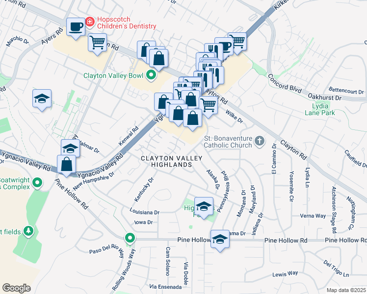map of restaurants, bars, coffee shops, grocery stores, and more near 1368 Washington Boulevard in Concord