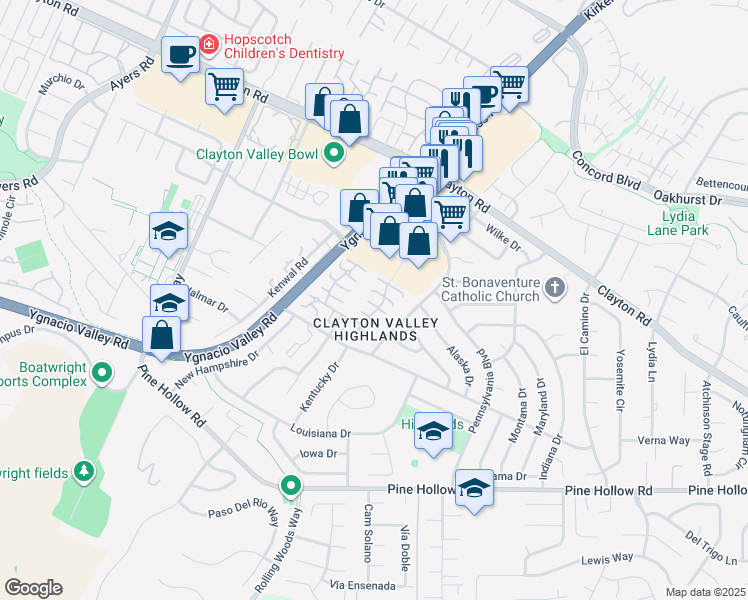 map of restaurants, bars, coffee shops, grocery stores, and more near 1368 Washington Boulevard in Concord