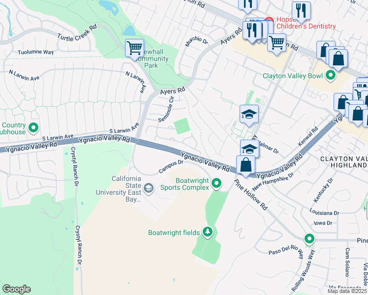 map of restaurants, bars, coffee shops, grocery stores, and more near 5284 Pebble Glen Drive in Concord